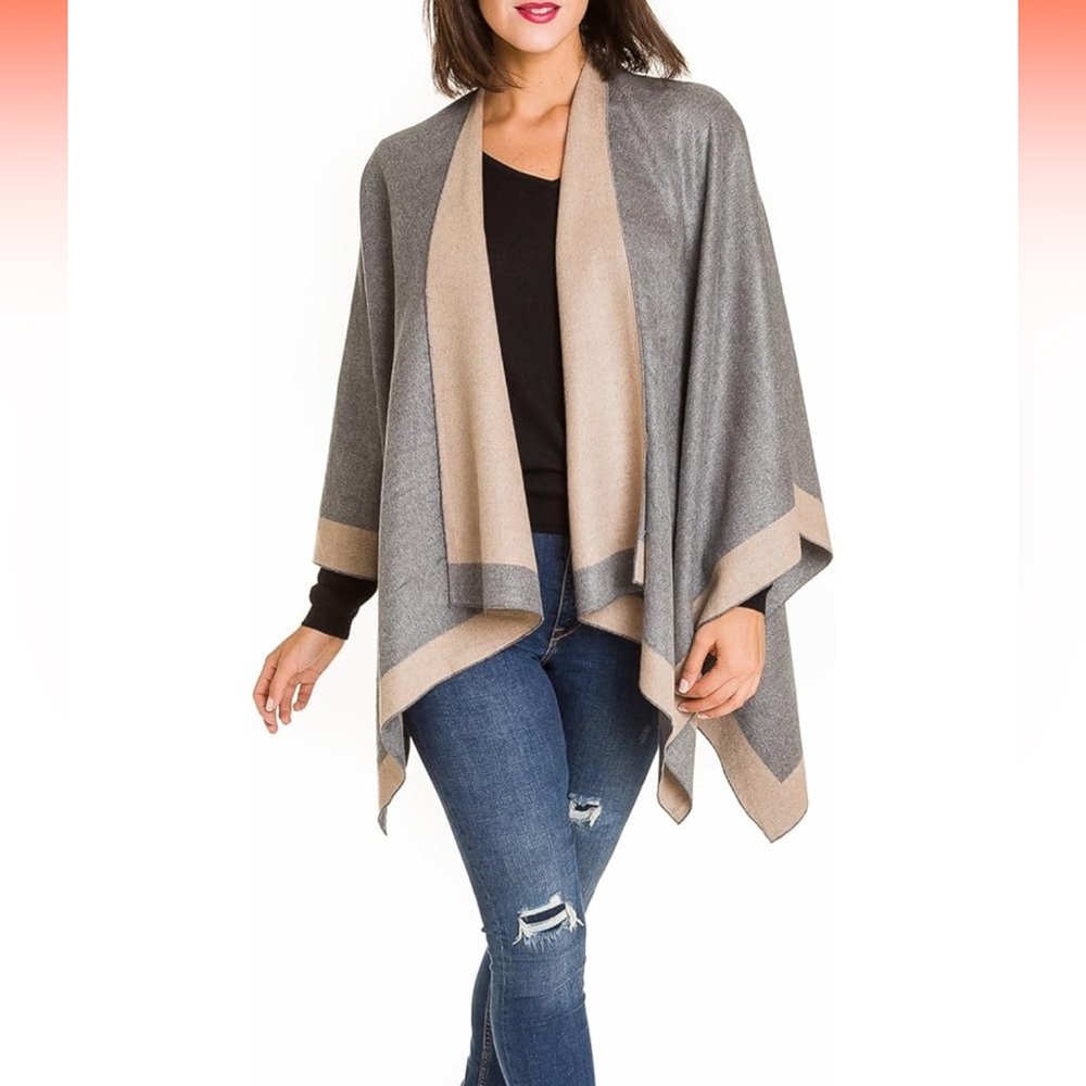 NWT Shawl Wrap Poncho Ruana Cape Cardigan Open Front For Travel Flight Cruises
